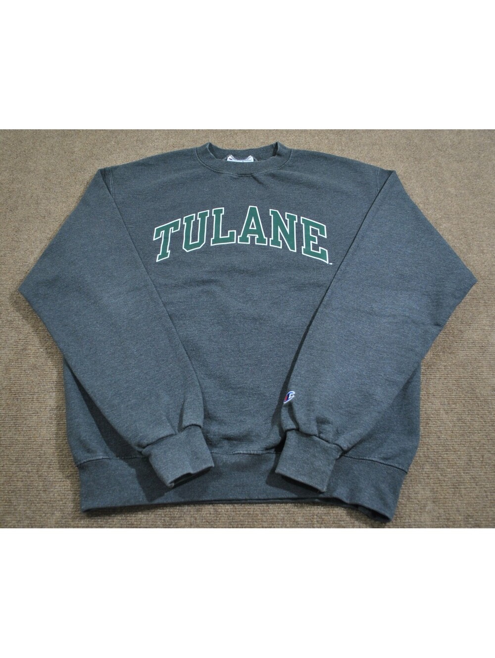 Tulane Green Wave Champion Brand NCAA Football Crewneck Gray Sweatshirt Medium